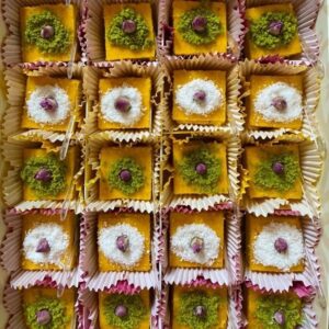 Distribution of cheese basbousah with pistachio and coconut 